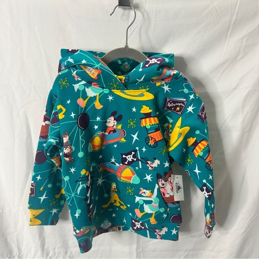 [KID] DISNEY Teal Pattern Hoodie 3T NWT Cotton Blend - Picture 2 of 7